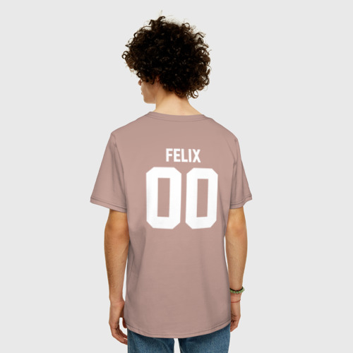 Мужская футболка хлопок Oversize с принтом STRAY KIDS FELIX, вид сзади #2