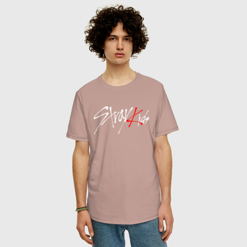Мужская футболка хлопок Oversize с принтом STRAY KIDS FELIX, фото на моделе #1