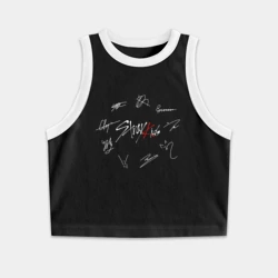 Женская укороченная майка-топ хлопок Stray kids автографы
