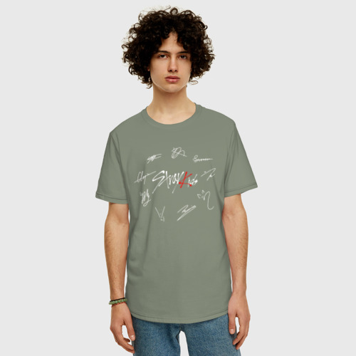 Мужская футболка хлопок Oversize с принтом STRAY KIDS АВТОГРАФЫ, фото на моделе #1
