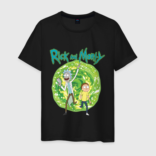 Мужская футболка хлопок  Rick and Morty in the portal, цвет черный