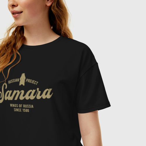 Женская футболка хлопок Oversize Самара, цвет черный - фото 3