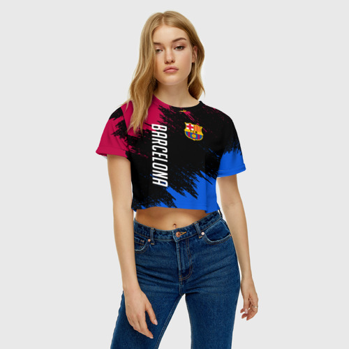 Женская футболка Crop-top 3D FC BARCELONA, цвет 3D печать - фото 4