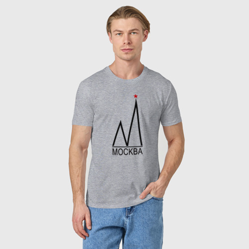 Мужская футболка хлопок Москва-чёрный логотип-2, цвет меланж - фото 3