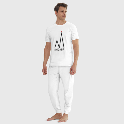 Мужская пижама хлопок Москва-чёрный логотип-2, цвет белый - фото 5