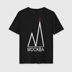 Женская футболка хлопок Oversize Москва-белый логотип-2