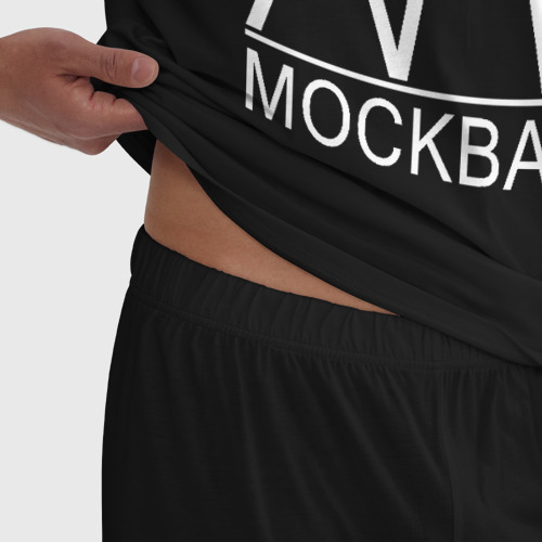 Мужская пижама хлопок Москва-белый логотип-2, цвет черный - фото 6