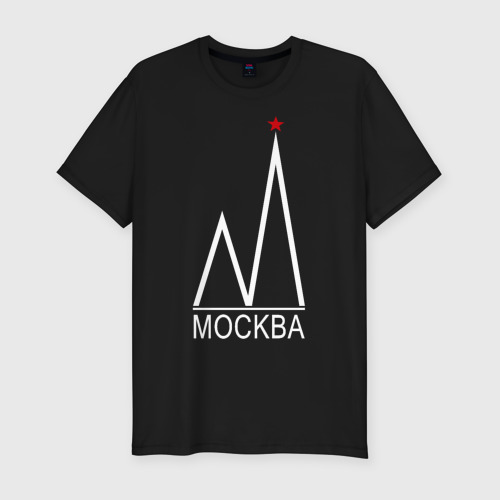 Мужская футболка хлопок Slim Москва-белый логотип-2, цвет черный