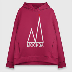 Женское худи Oversize хлопок Москва-белый логотип-2