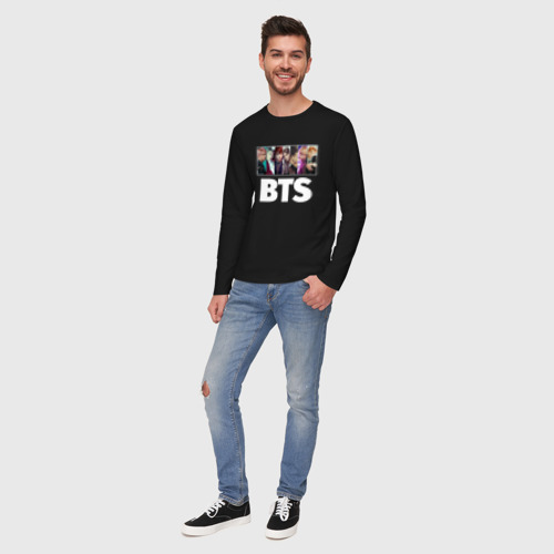 Мужской лонгслив хлопок BTS, цвет черный - фото 5