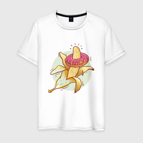 Мужская футболка из хлопка с принтом Пончик на банане, вид спереди №1