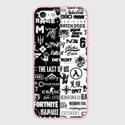 Чехол для iPhone 5/5S матовый Логотипы игр logo bombing games паттерн