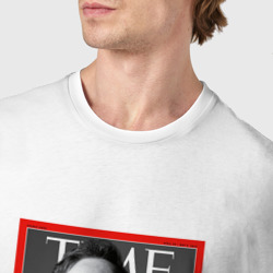 Футболка с принтом Илон Маск Журнал time для мужчины, вид на модели спереди №4. Цвет основы: белый