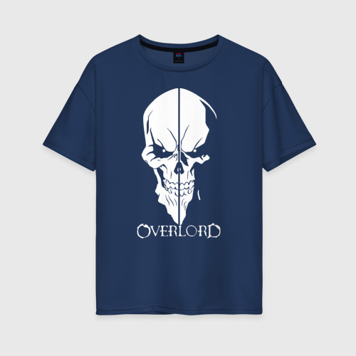 Женская футболка хлопок Oversize Overlord Skull, цвет темно-синий