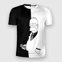 Мужская футболка 3D Slim Гомер Симпсон - в смокинге - black and white