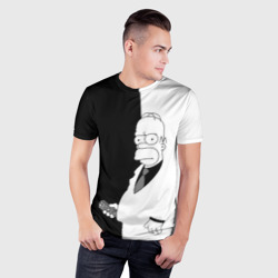 Мужская футболка 3D Slim Гомер Симпсон - в смокинге - black and white - фото 2