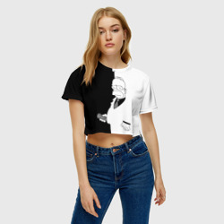 Женская футболка Crop-top 3D Гомер Симпсон - в смокинге - black and white - фото 2