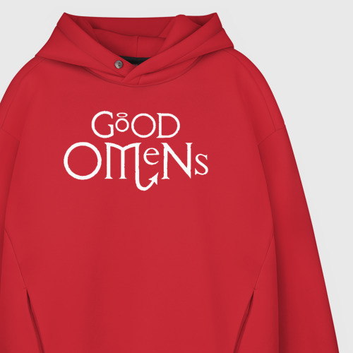 Мужское худи Oversize хлопок GOOD OMENS (КРЫЛЬЯ), цвет красный - фото 4