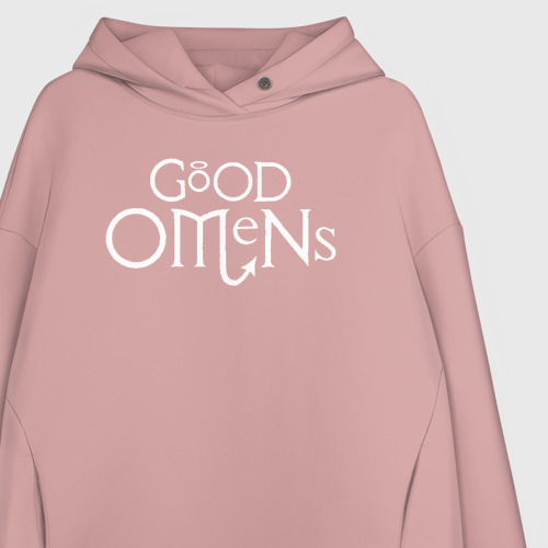 Женское худи Oversize хлопок GOOD OMENS (КРЫЛЬЯ), цвет пыльно-розовый - фото 3