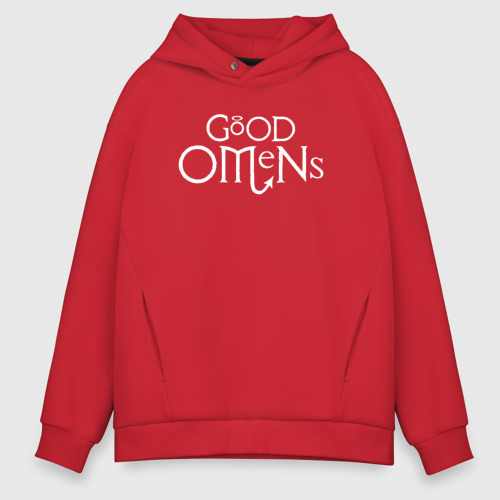 Мужское худи Oversize хлопок GOOD OMENS (КРЫЛЬЯ), цвет красный