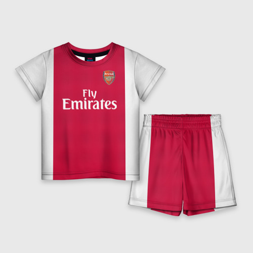 Детский костюм с шортами с принтом Arsenal home 19-20, вид спереди №1