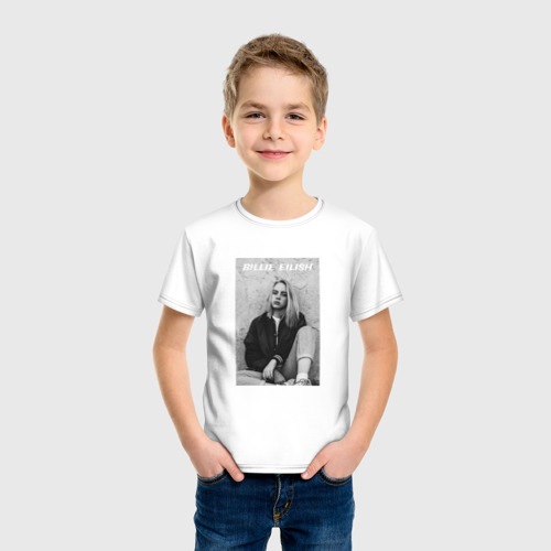 Детская футболка хлопок с принтом Билли Айлиш, фото на моделе #1