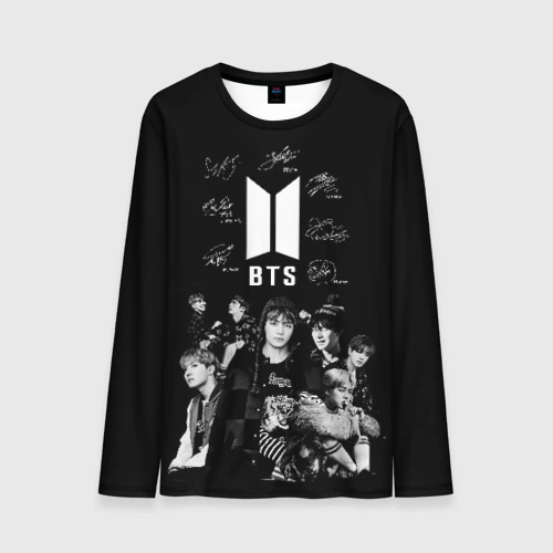 Мужской лонгслив 3D BTS плакат с автографами