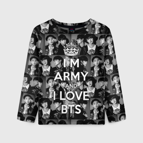 Детский лонгслив 3D с принтом I am army and I lover BTS, вид спереди #2