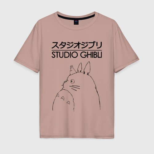 Мужская футболка хлопок Oversize Studio Ghibli, цвет пыльно-розовый