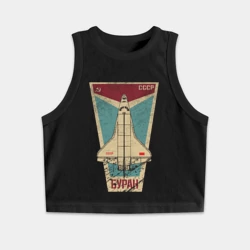 Женская укороченная майка-топ хлопок Буран космический корабль СССР