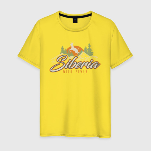 Мужская футболка хлопок Сибирь. Дикая сила, цвет желтый