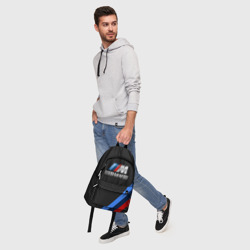 Рюкзак с принтом BMW карбон для любого человека, вид спереди №5. Цвет основы: белый