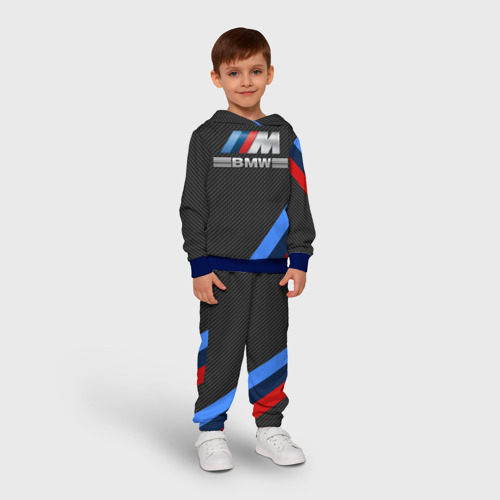 Детский костюм с толстовкой 3D BMW карбон, цвет синий - фото 3