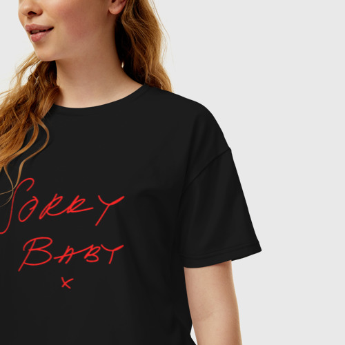 Женская футболка хлопок Oversize Sorry Baby, цвет черный - фото 3
