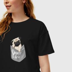 Женская футболка хлопок Oversize Мопс в кармане - фото 2