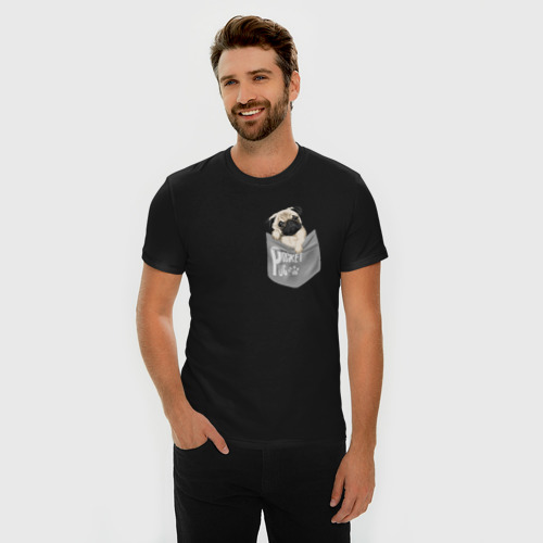 Мужская футболка хлопок Slim Мопс в кармане, цвет черный - фото 3