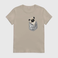 Женская футболка хлопок Мопс в кармане
