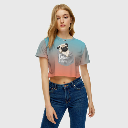 Женская футболка Crop-top 3D Карманный мопс, цвет 3D печать - фото 4