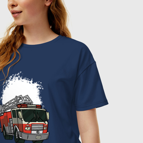 Женская футболка хлопок Oversize Пожарная Машина, цвет темно-синий - фото 3