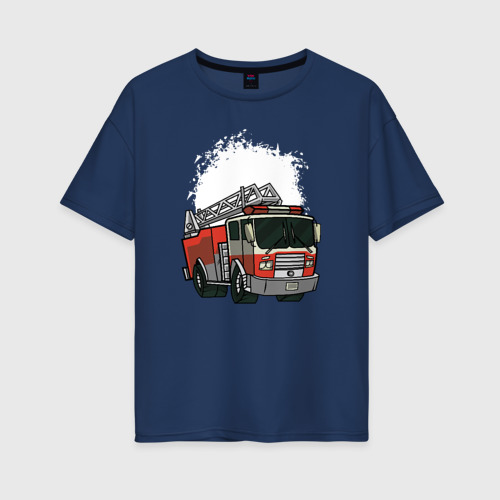 Женская футболка хлопок Oversize Пожарная Машина, цвет темно-синий