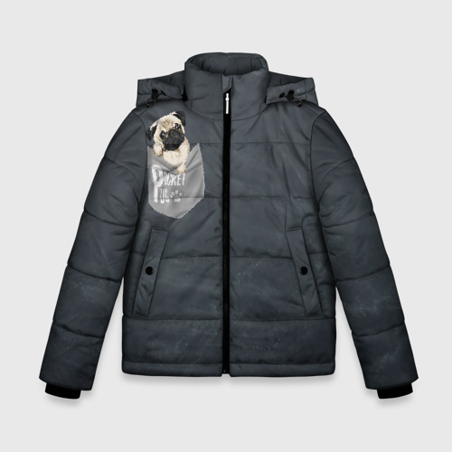 Зимняя куртка для мальчиков 3D с принтом Карманный   мопс, вид спереди #2