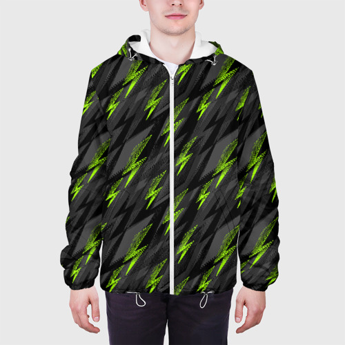 Мужская куртка 3D Зеленые молнии паттерн, цвет 3D печать - фото 4