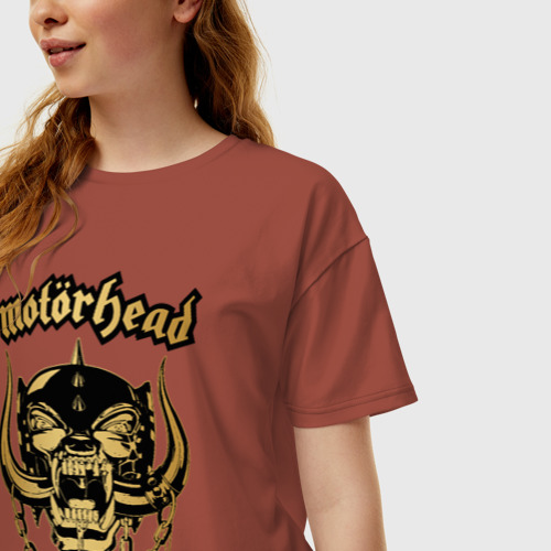 Женская футболка хлопок Oversize Motorhead, цвет кирпичный - фото 3