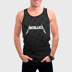Мужская майка 3D Metallica on black pattern shuriken logo - фото 2