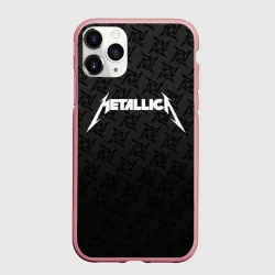 Чехол для iPhone 11 Pro матовый Metallica on black pattern shuriken logo