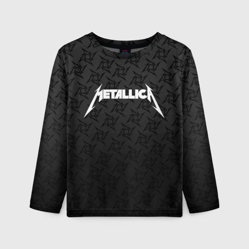 Детский лонгслив 3D Metallica on black pattern shuriken logo