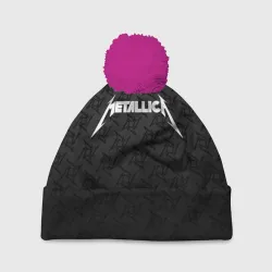 Шапка 3D c помпоном Metallica on black pattern shuriken logo