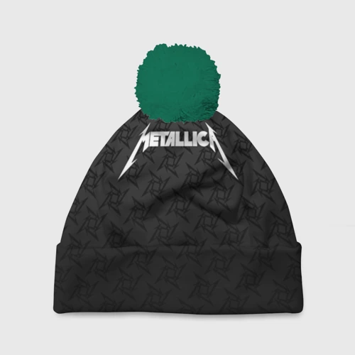 Шапка 3D c помпоном Metallica on black pattern shuriken logo