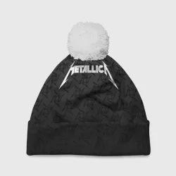 Шапка 3D c помпоном Metallica on black pattern shuriken logo