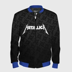Мужской бомбер 3D Metallica on black pattern shuriken logo